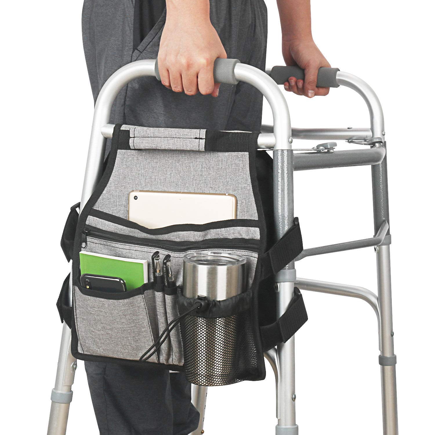 Walker Bags,Walker Pounch for Rollator and Folding Walkers, Walker Side Accessories for Elderly, Seniors, Disabled (Double (Grey) - Walmart.com