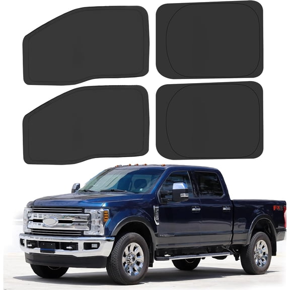 Side Window Sun Shade for 2017-2022 Fo-rd F250 F350 Super Duty, Super Crew Cab 4Door Pickup, Foldable Window Sunshade Sun Visor Protector, Side Window Shades Blocks UV Rays Heat, Pack of 4