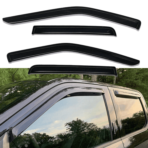 Side Window Visor Rain Guards — Out-Channel, Compatible with 2015-2022 Ford F150 Crew Cab 4 pcs Dark Smoke Wind Deflectors, UV-Resistant