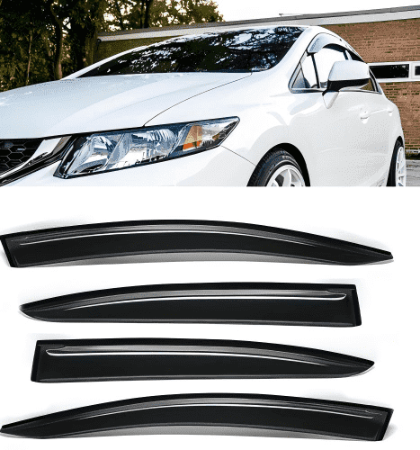 Side Window Visor Rain Guards — Out-Channel, Compatible with 2012-2015 Honda Civic 4D/4DR Sedan,4pcs Dark Smoke Wind Deflectors, UV-Resistant