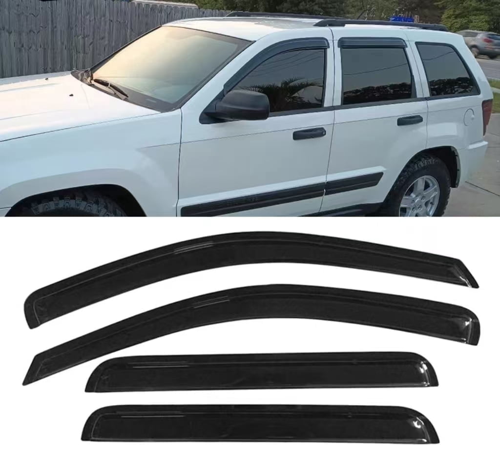 Side Window Visor Rain Guards —Out-Channel, Compatible with 2005 - 2010 Jeep Grand Cherokee, 4pcs Dark Smoke Wind Deflectors, UV-Resistant