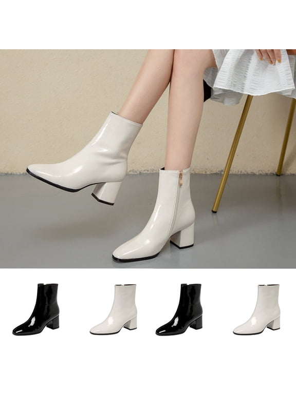 Side Zipper Ankle Boots Round Toe Thick Heel Comfortable Fashionable Short Boots for Fall and Winter Casual Wear