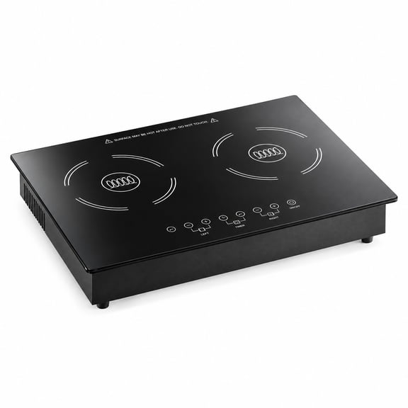 Side-by-Side Double Induction Cooktop, Black, 1800W, Drop-In or Countertop, Digital Touchscreen, 20.5x14.2x3.2 Inch, 120V Electric Range with Timer