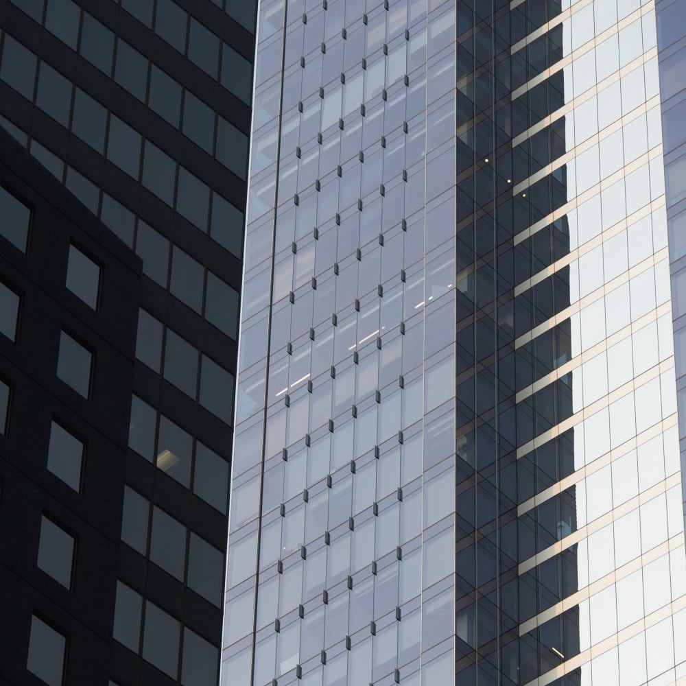 Side of an office towers with glass wallsChicago illinois united states of america Canvas Art - Keith Levit Design Pics (15 x 15)