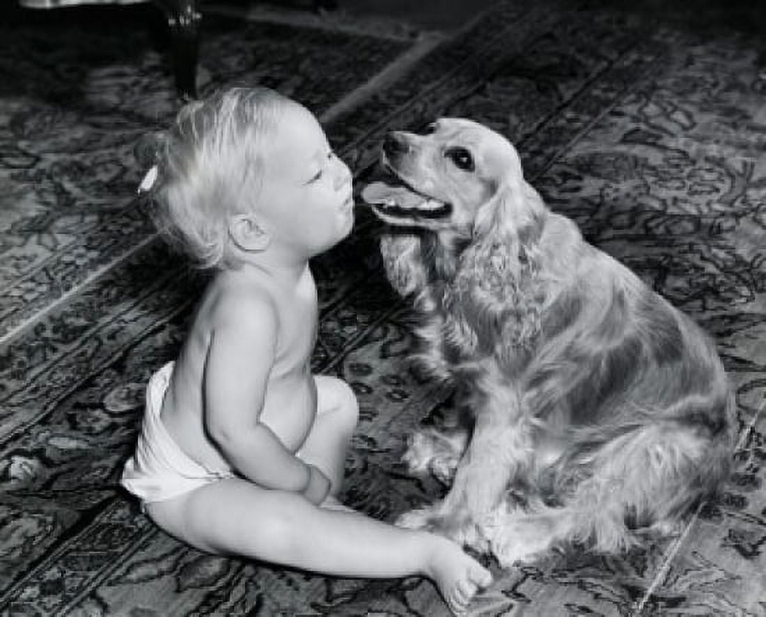 Side profile of a baby girl playing with a dog Canvas Art - (18 x 24)