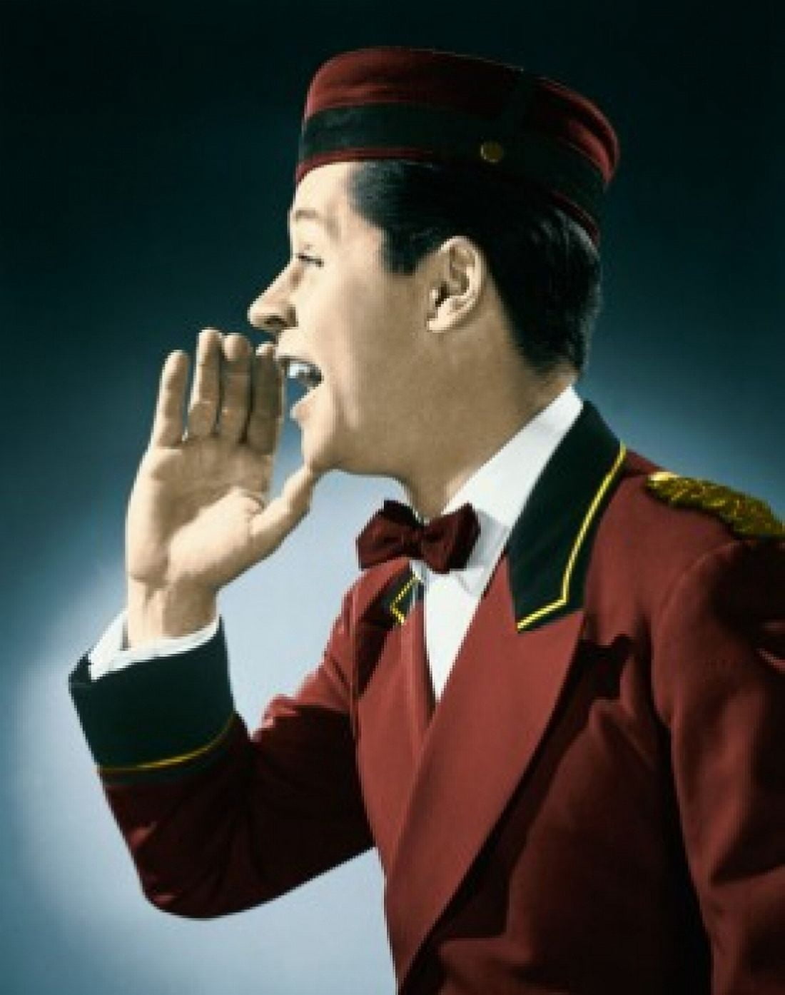 Side profile of a bellhop shouting Canvas Art - (18 x 24)