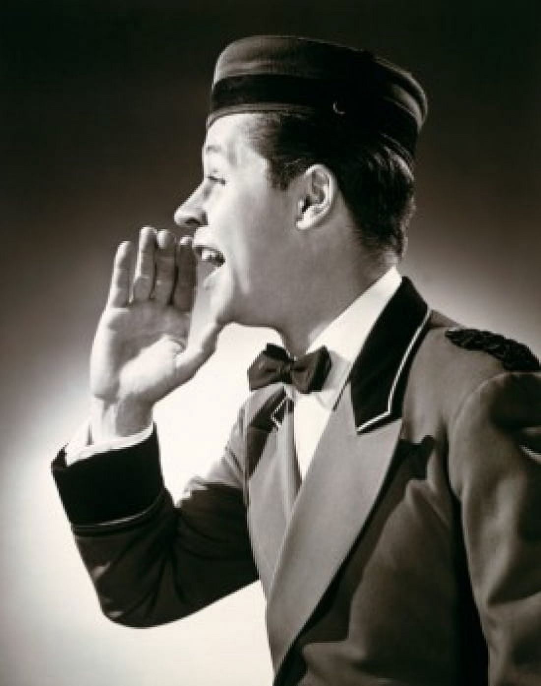 Side profile of a bellhop shouting Canvas Art - (18 x 24)