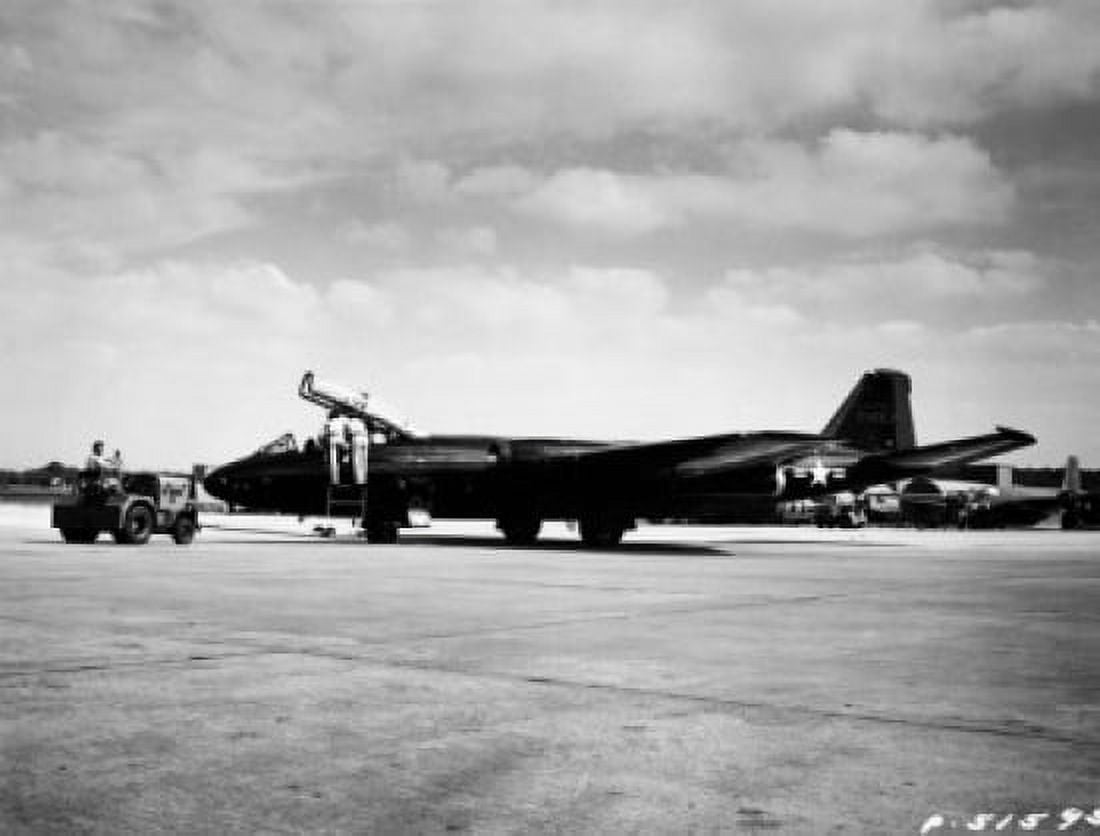 Side profile of a bomber plane on a military base Martin B-57 Canvas Art - (18 x 24)