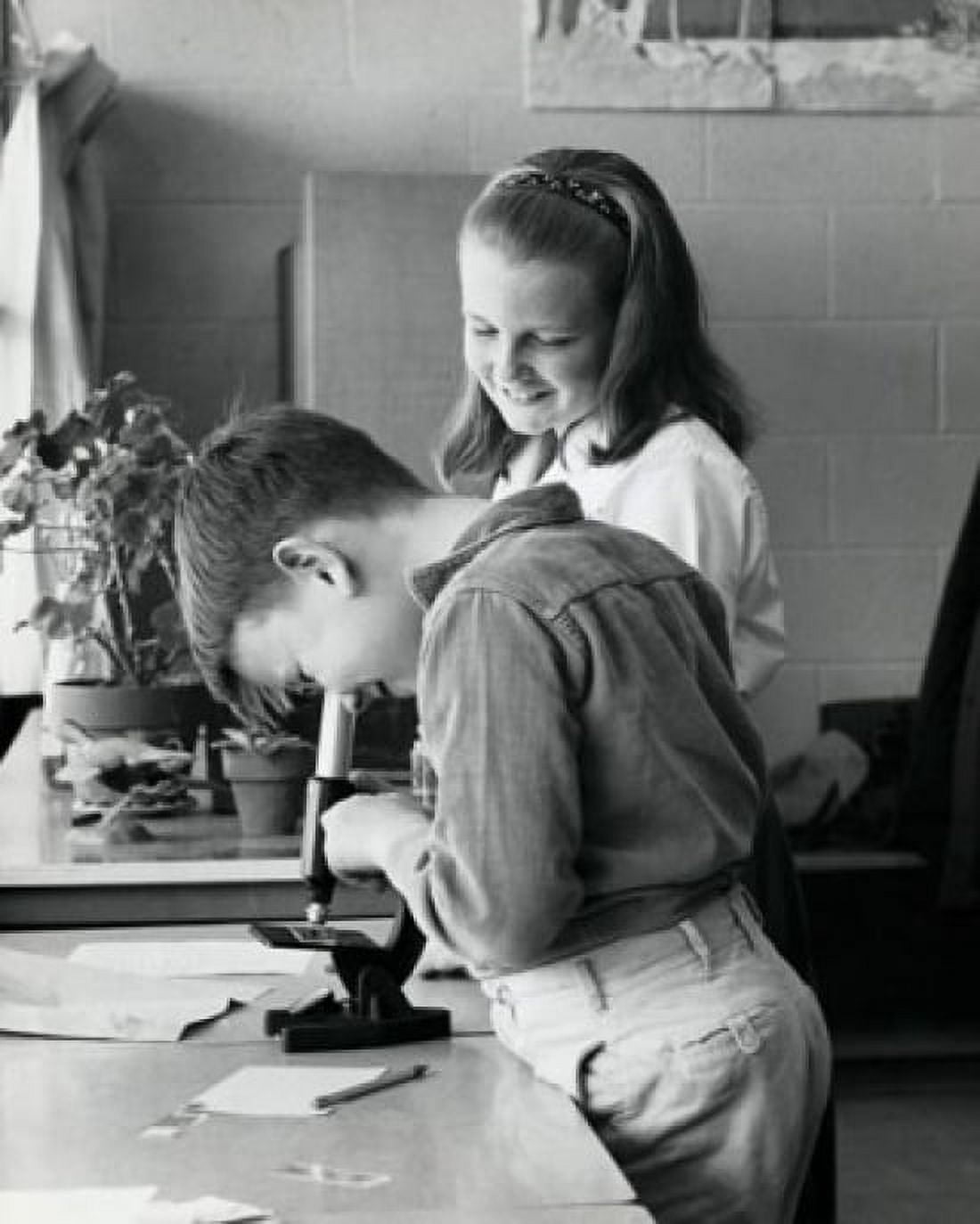 Side profile of a boy looking through a microscope Canvas Art - (18 x 24)