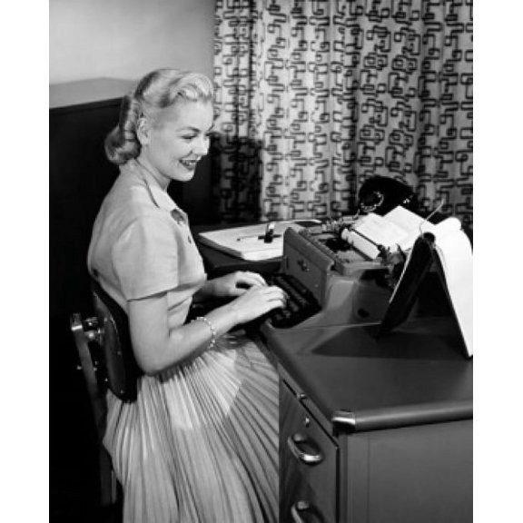 Side profile of a businesswoman typing a document on a typewriter Canvas Art - (18 x 24)