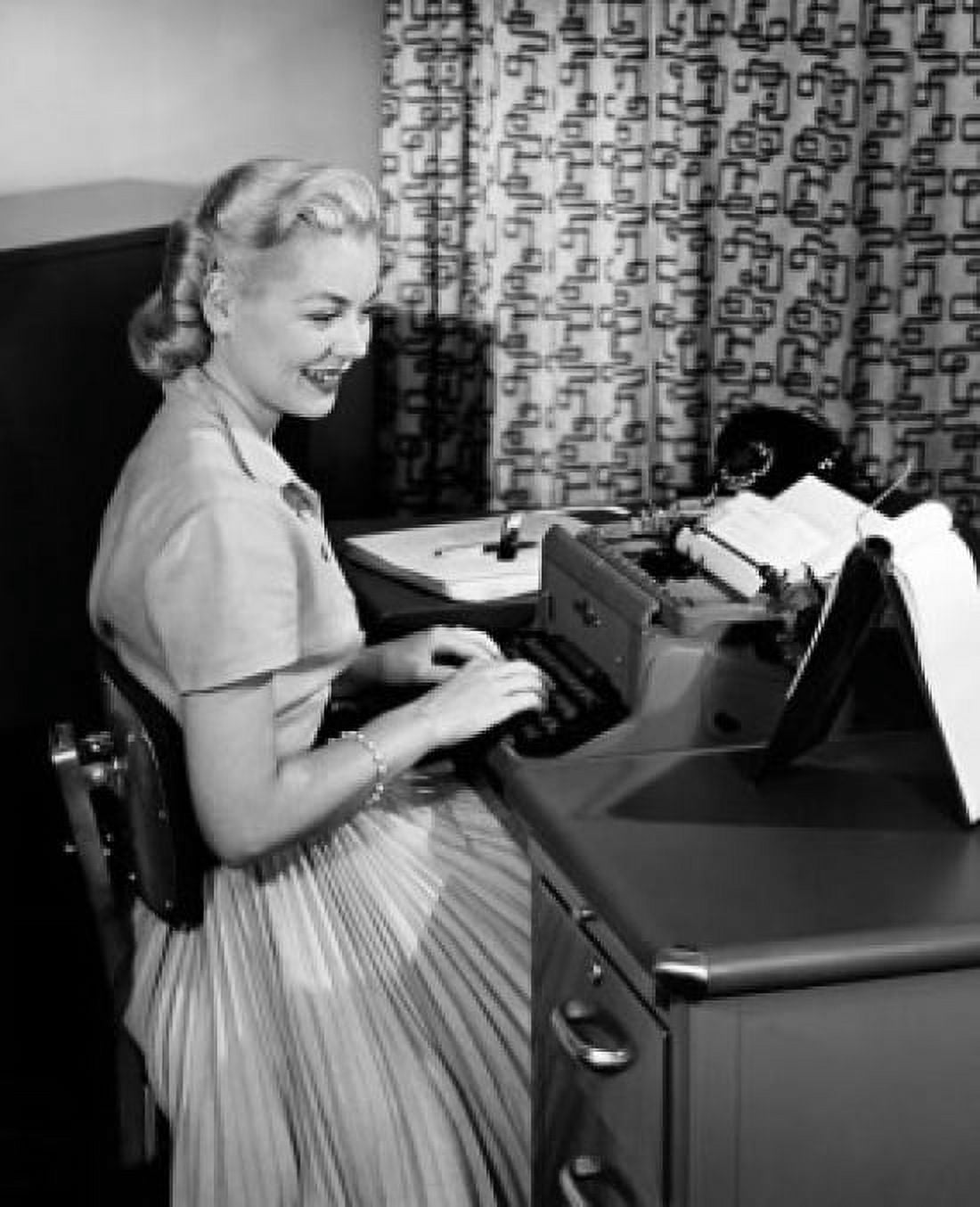 Side profile of a businesswoman typing a document on a typewriter Canvas Art - (24 x 36)