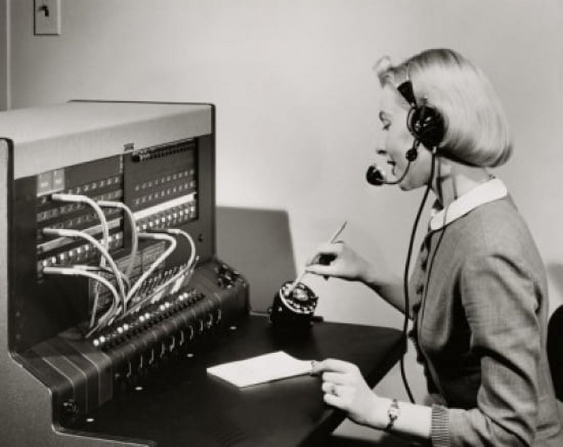 Side profile of a female telephone operator operating a switchboard Canvas Art - (18 x 24)