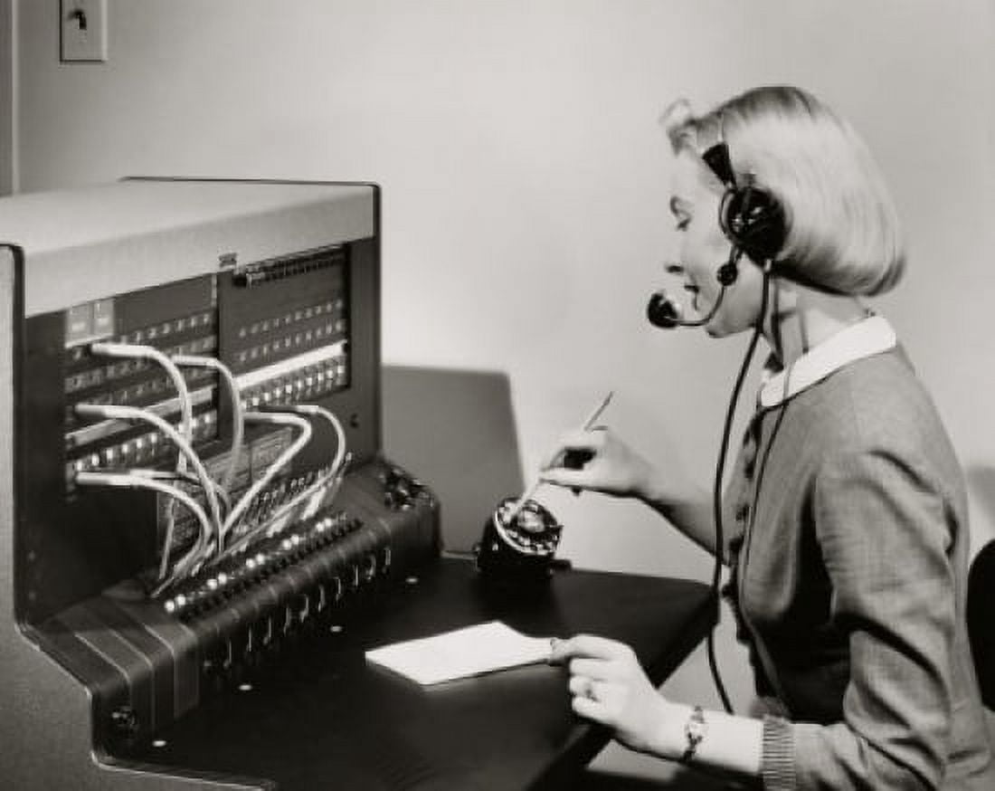 Side profile of a female telephone operator operating a switchboard Canvas Art - (24 x 36)
