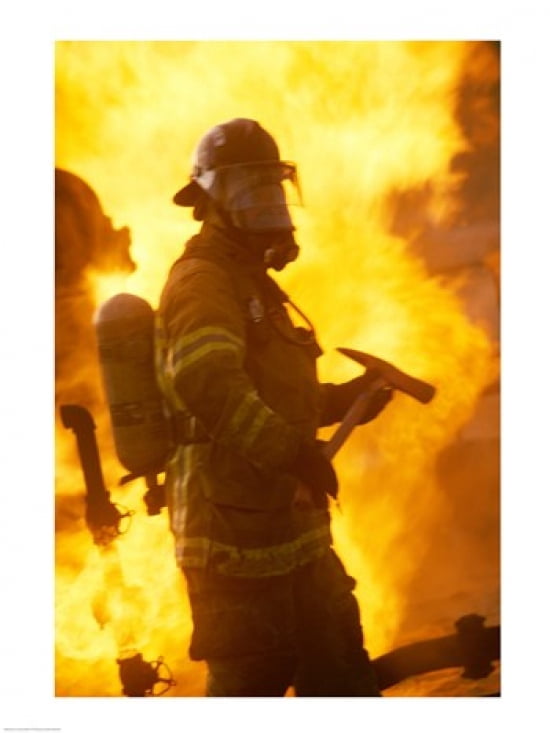 Side profile of a firefighter holding an axe Canvas Art - (18 x 24)