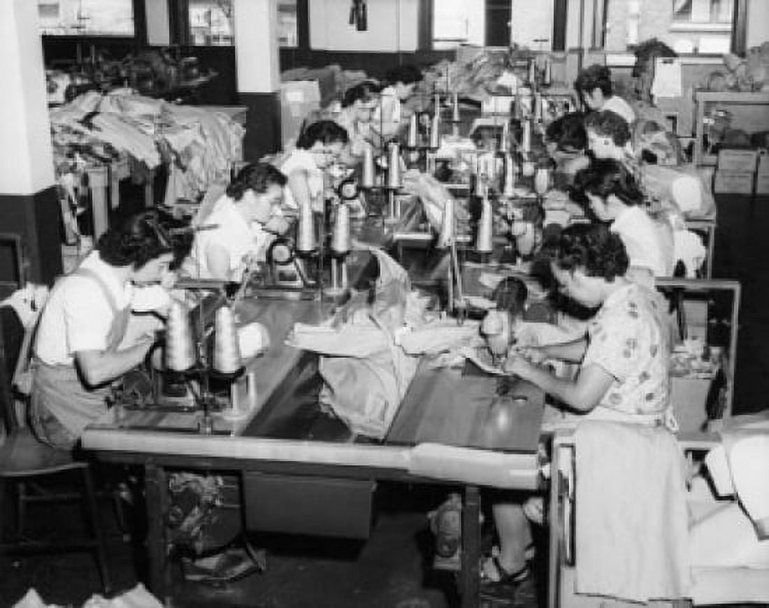 Side profile of a group of female workers in a textile factory Canvas Art - (18 x 24)