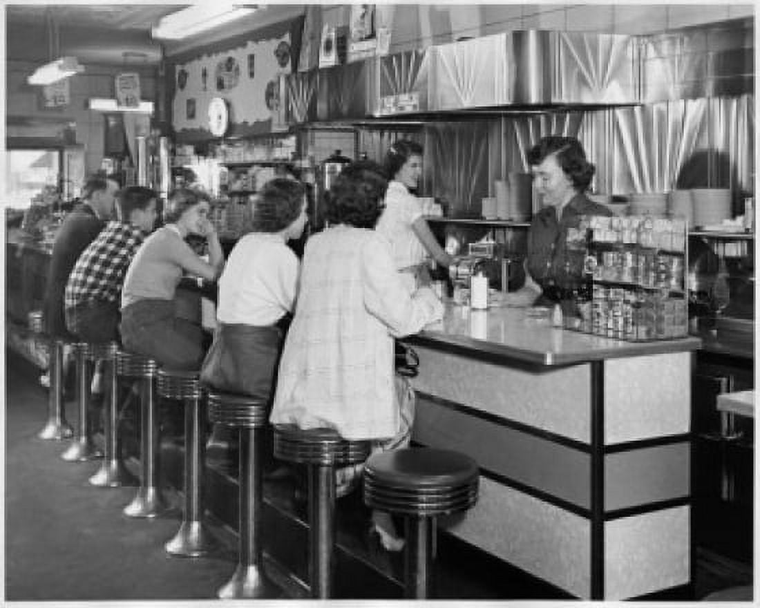 Side profile of a group of people sitting in a restaurant at the counter Canvas Art - (18 x 24)