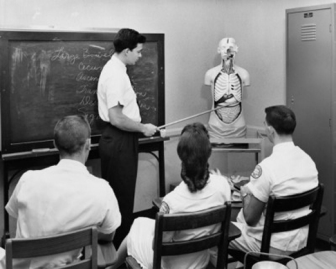 Side profile of a male doctor explaining about human organs to his students Canvas Art - (18 x 24)