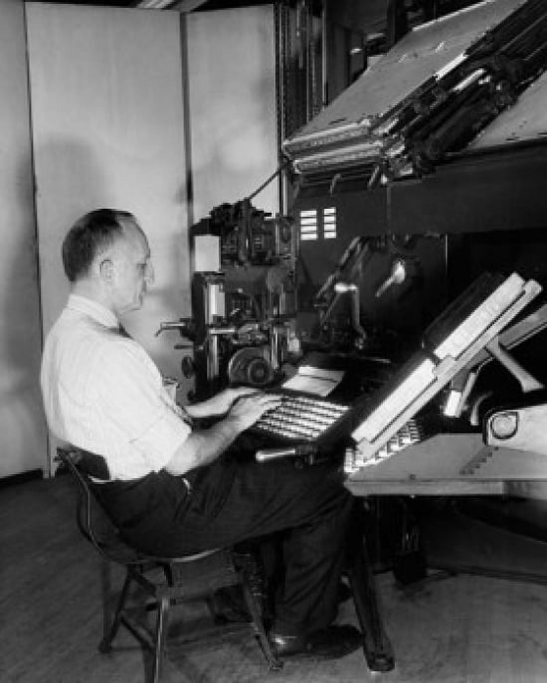 Side profile of a male worker operating a linotype machine Canvas Art - (18 x 24)