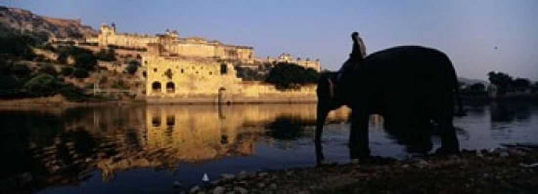 Side profile of a man sitting on an elephant Amber Fort Jaipur Rajasthan India Canvas Art - Panoramic Images (18 x 7)
