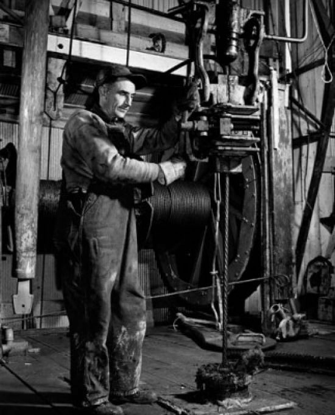 Side profile of a manual worker drilling for natural gas Canvas Art - (18 x 24)