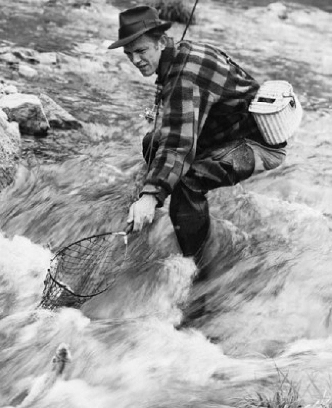 Side profile of a mid adult man fishing in a river Canvas Art - (18 x 24)