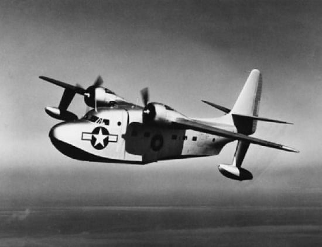 Side profile of a military airplane in flight JR2F Albatross US Navy Canvas Art - (18 x 24)