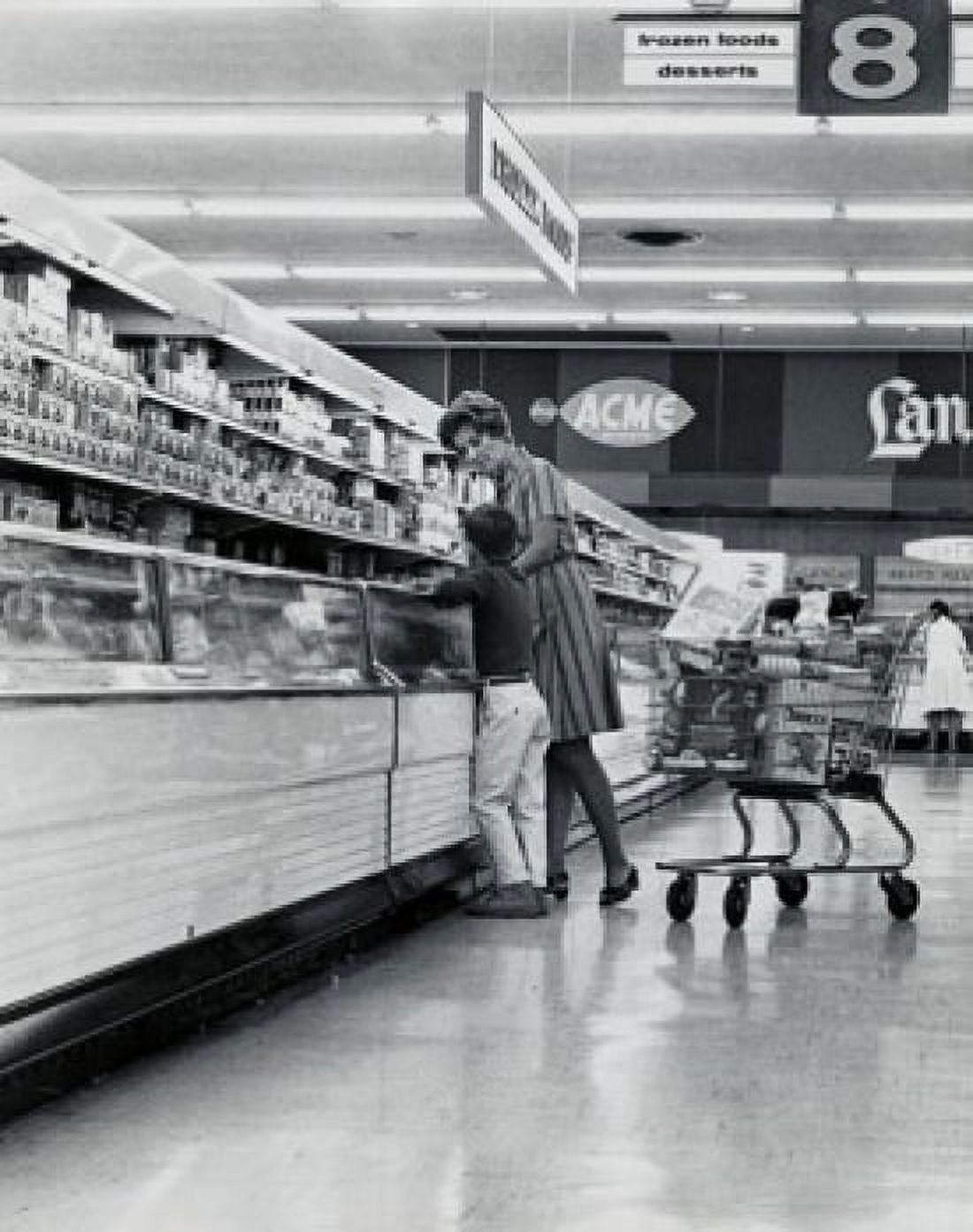Side profile of a mother with her son shopping in a grocery store Canvas Art - (18 x 24)