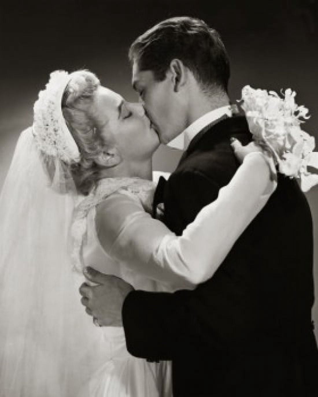 Side profile of a newlywed couple kissing Canvas Art - (18 x 24)