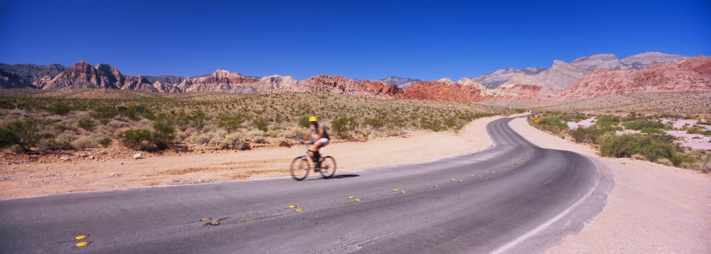 Side profile of a person cycling on a road Red Rock Canyon National Conservation Area Clark County Nevada USA Canvas Art - Panoramic Images (36 x 12)