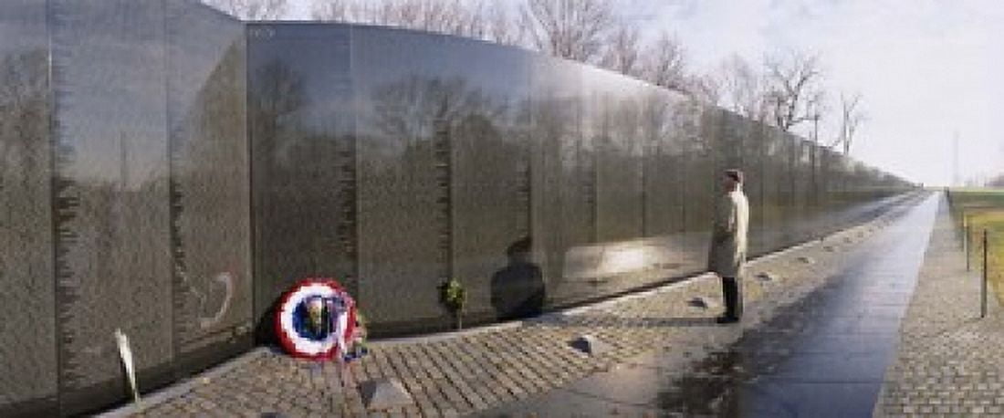 Side profile of a person standing in front of a war memorial Vietnam Veterans Memorial Washington DC USA Canvas Art - Panoramic Images (15 x 6)