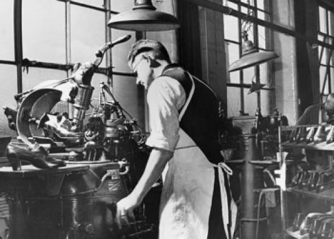 Side profile of a production line worker working in a shoe factory Leicestershire England Canvas Art - (24 x 36)