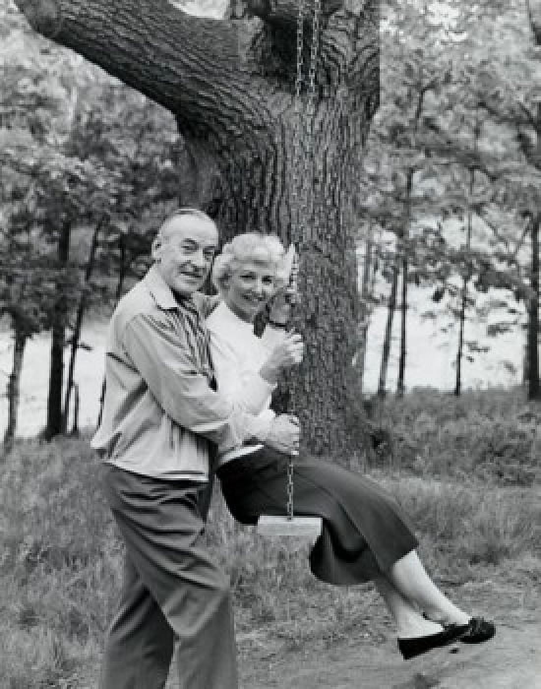 Side profile of a senior man pushing a senior woman on a swing Canvas Art - (18 x 24)