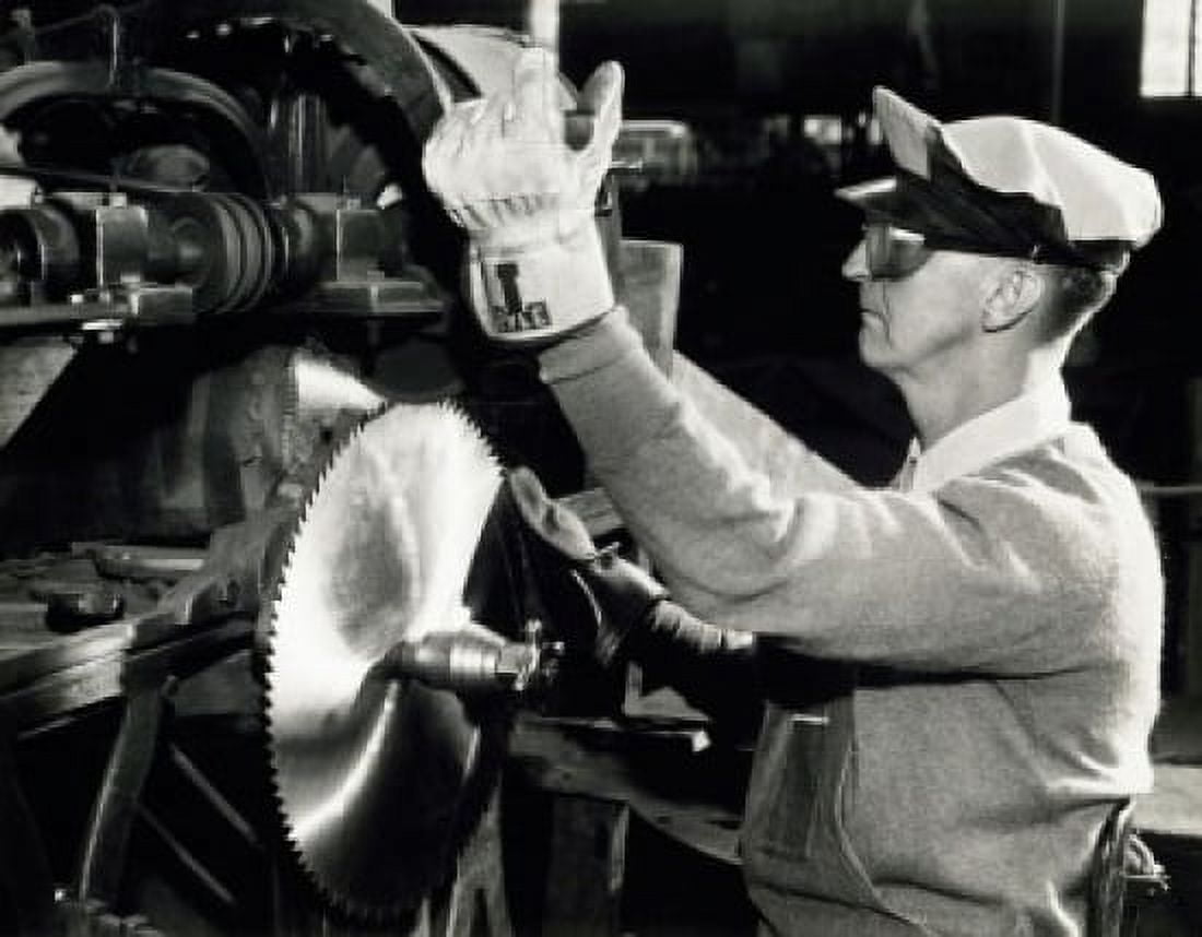 Side profile of a senior man working on a beveling machine Indianapolis Indiana USA Canvas Art - (18 x 24)