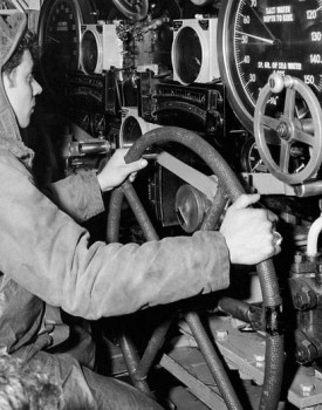 Side profile of a student operating the bow and stern diving planes of a submarine Canvas Art -  (24 x 36)