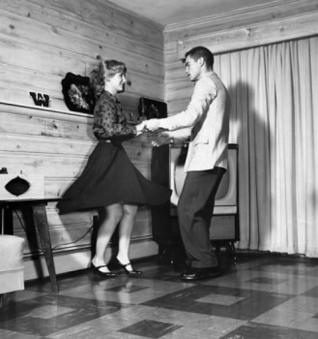 Side profile of a young couple dancing in a living room Canvas Art - (18 x 24)