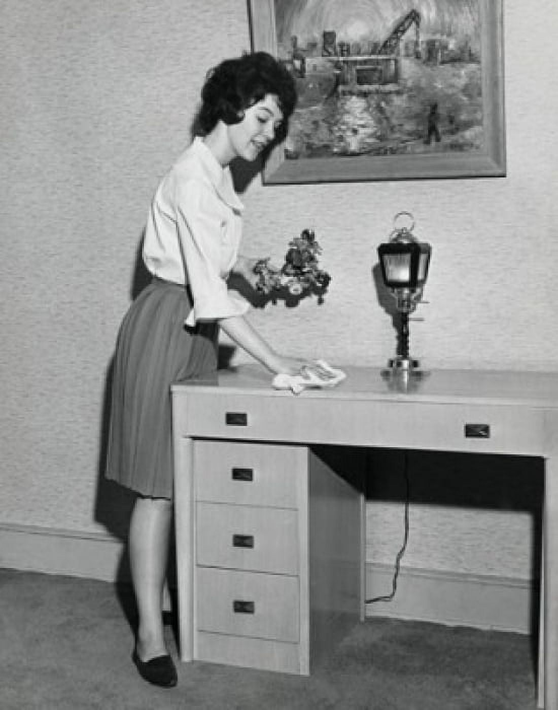 Side profile of a young woman dusting a table Canvas Art - (18 x 24)