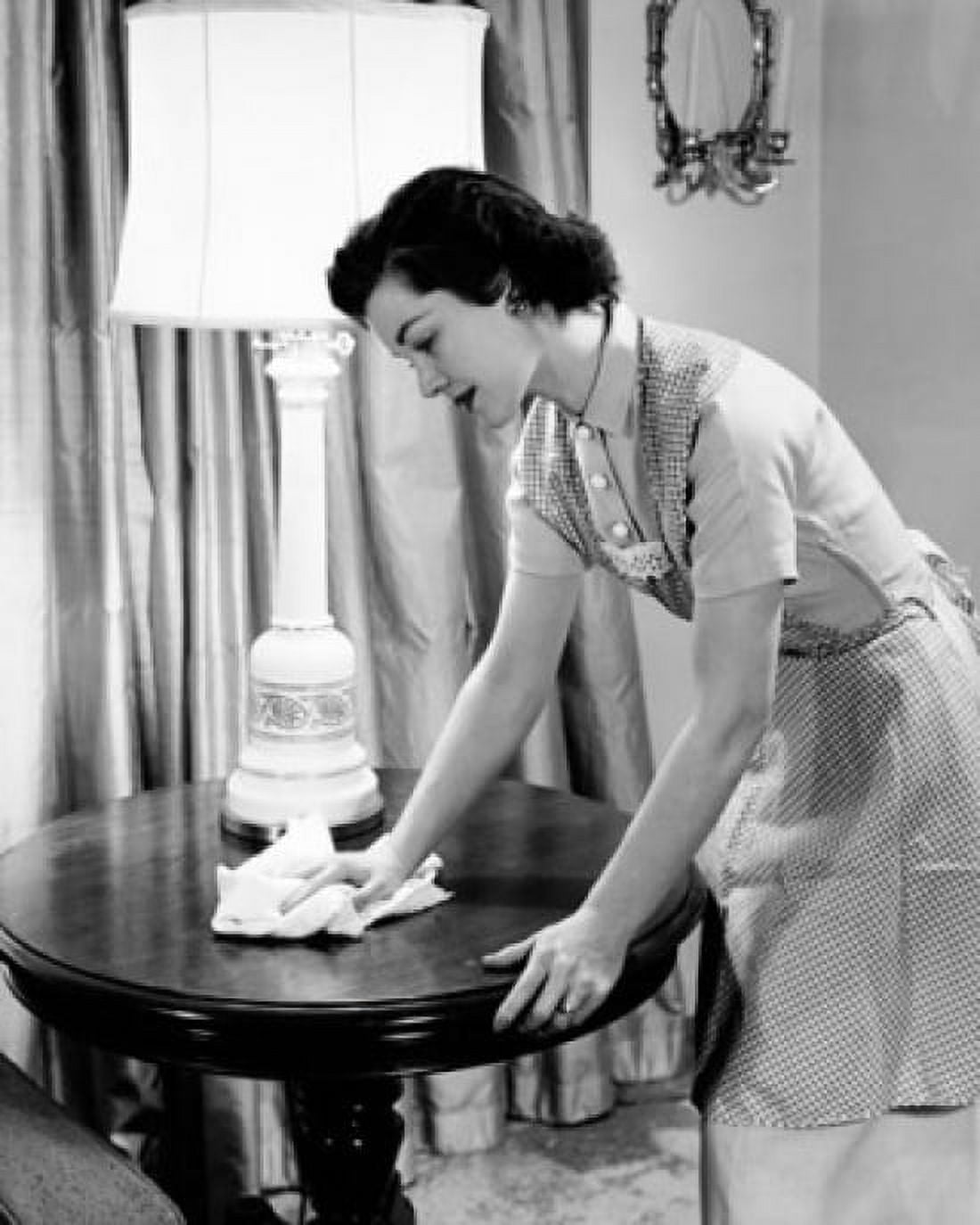 Side profile of a young woman dusting a table with a dust cloth Canvas Art - (18 x 24)