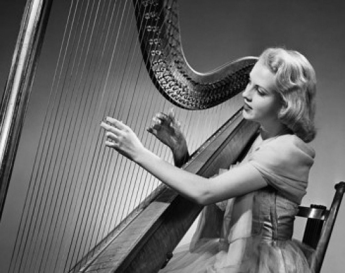 Side profile of a young woman playing a harp Canvas Art - (18 x 24)