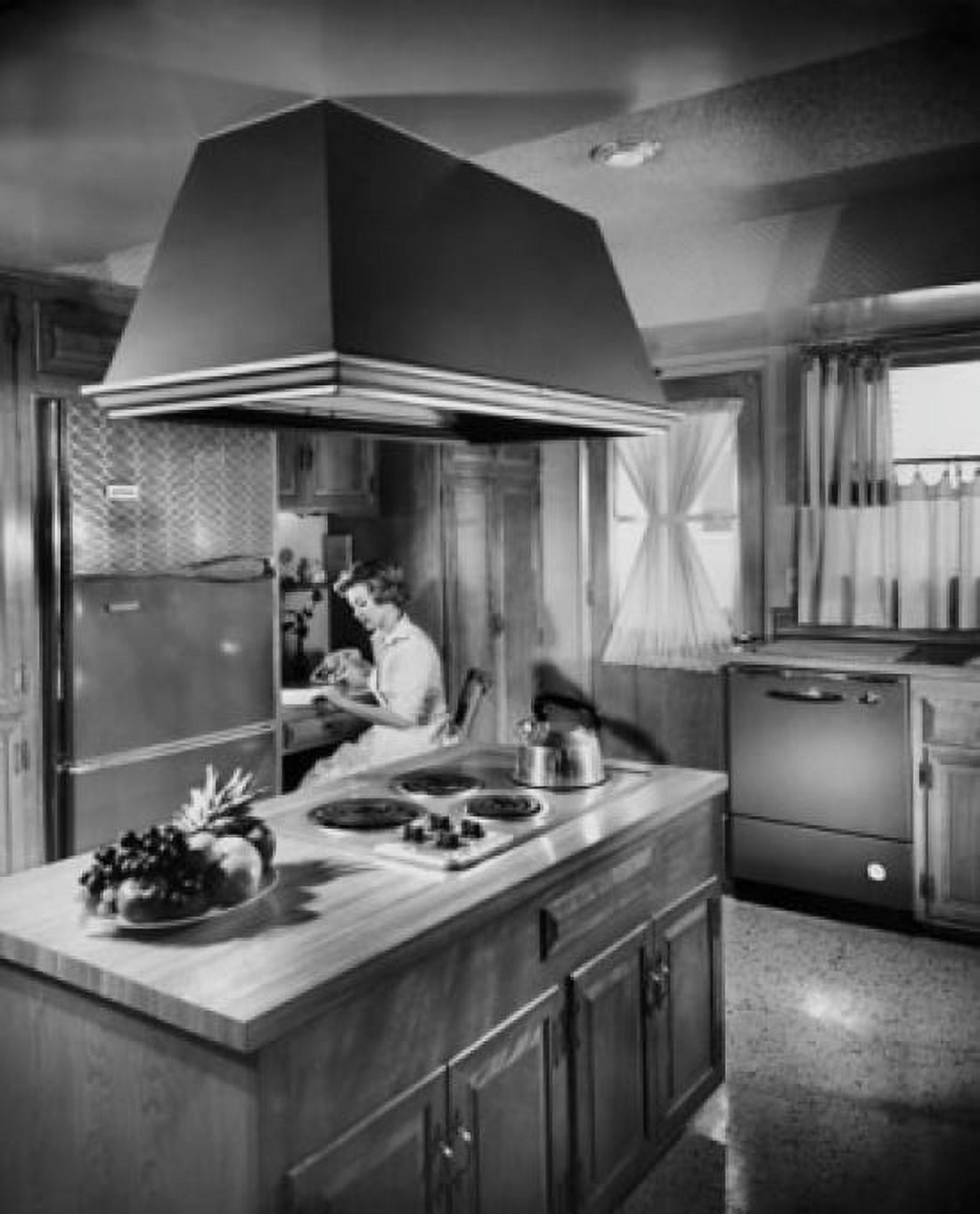 Side profile of a young woman sitting on a chair in the kitchen Canvas Art - (18 x 24)