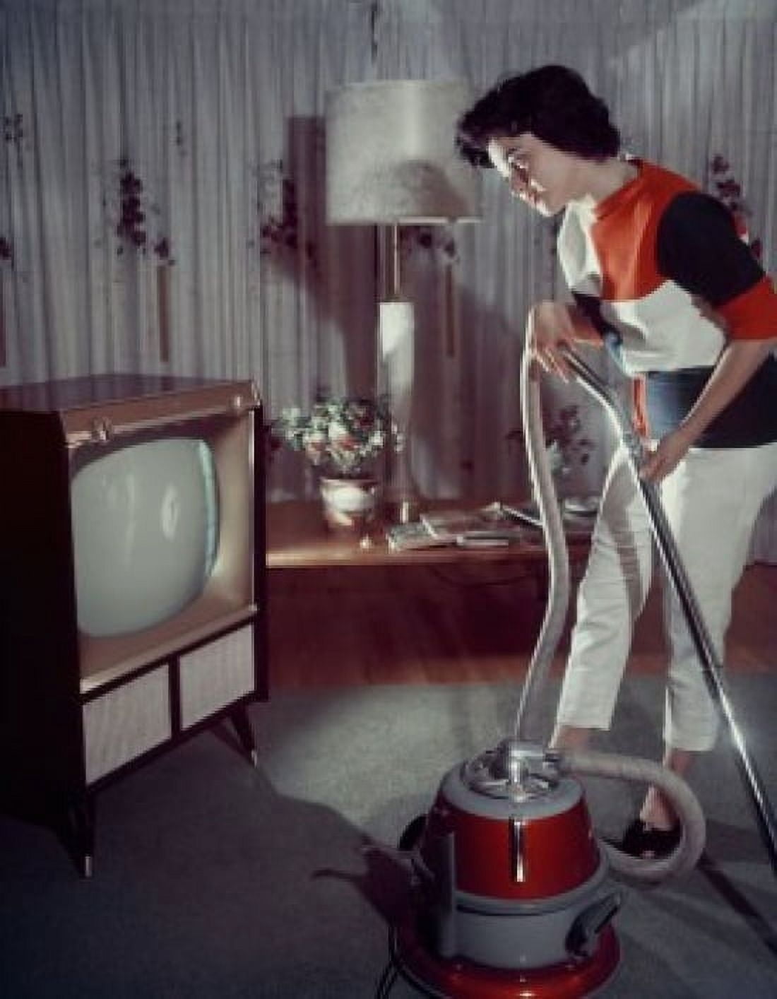 Side profile of a young woman using a vacuum cleaner Canvas Art - (18 x 24)