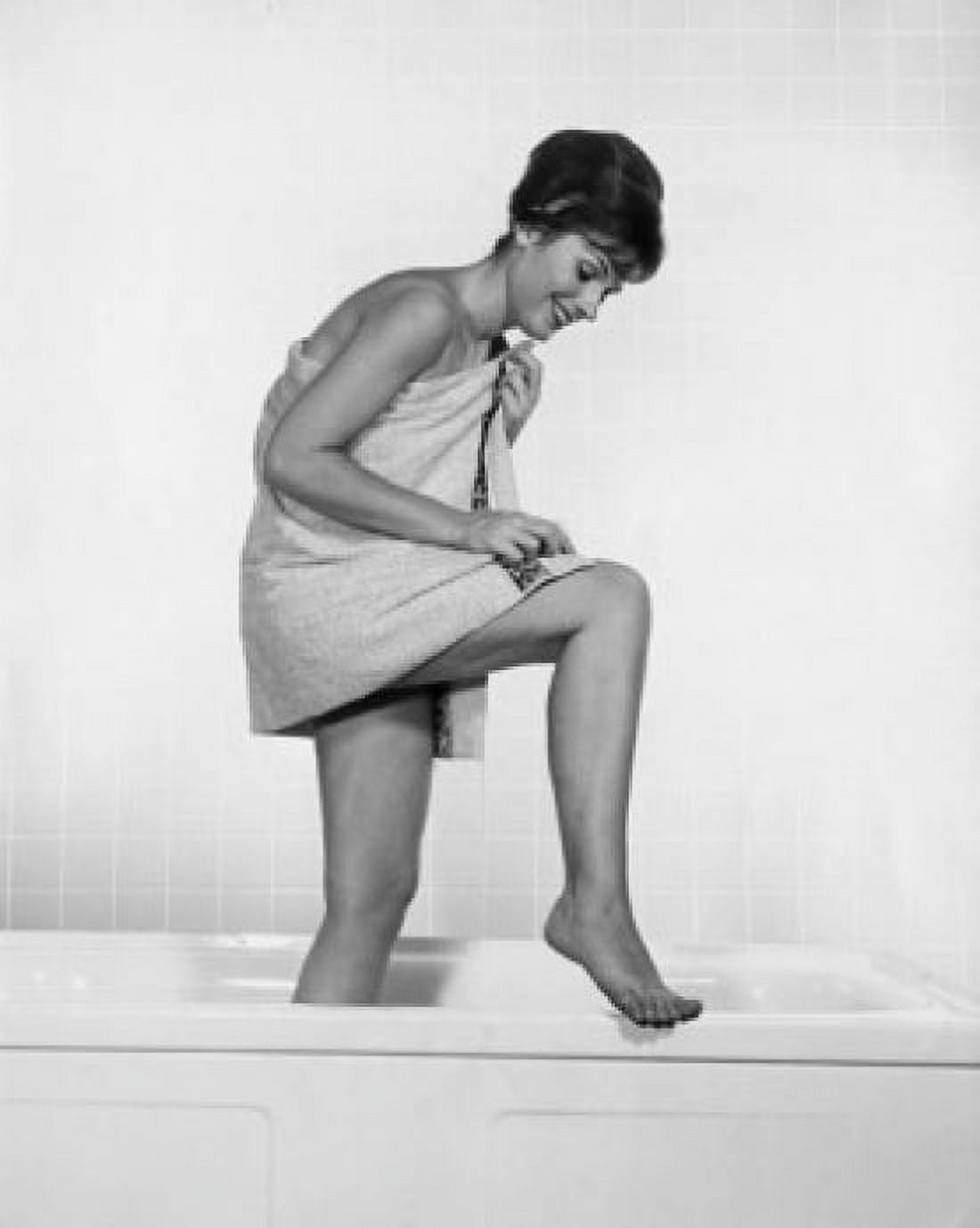 Side profile of a young woman wrapped in a towel standing in a bathtub Canvas Art - (24 x 36)