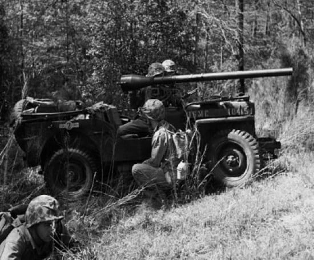 Side profile of army soldiers with their weapons Recoilless Rifle US Marine Corps Canvas Art - (18 x 24)