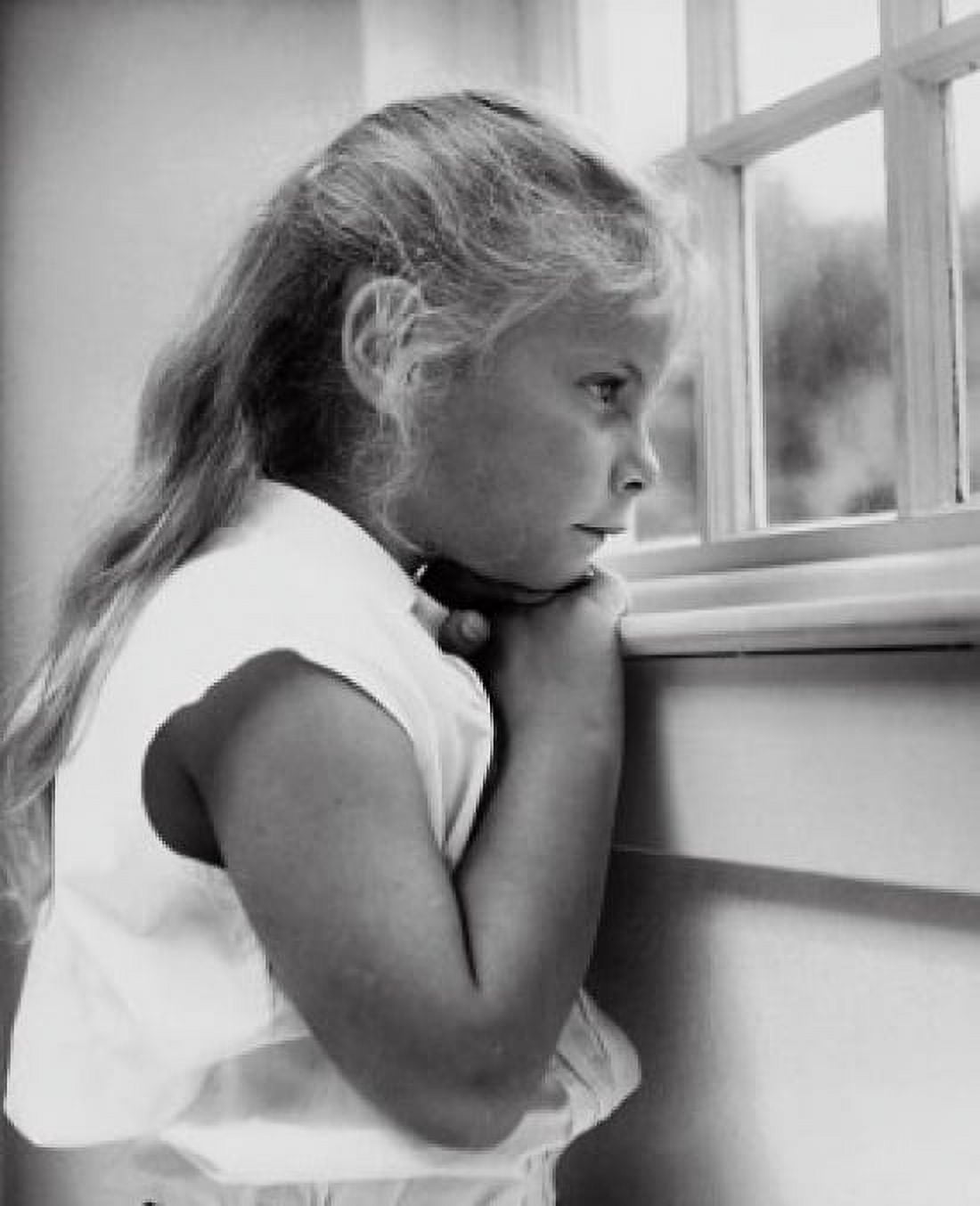Side profile of girl looking through window Canvas Art - (18 x 24)