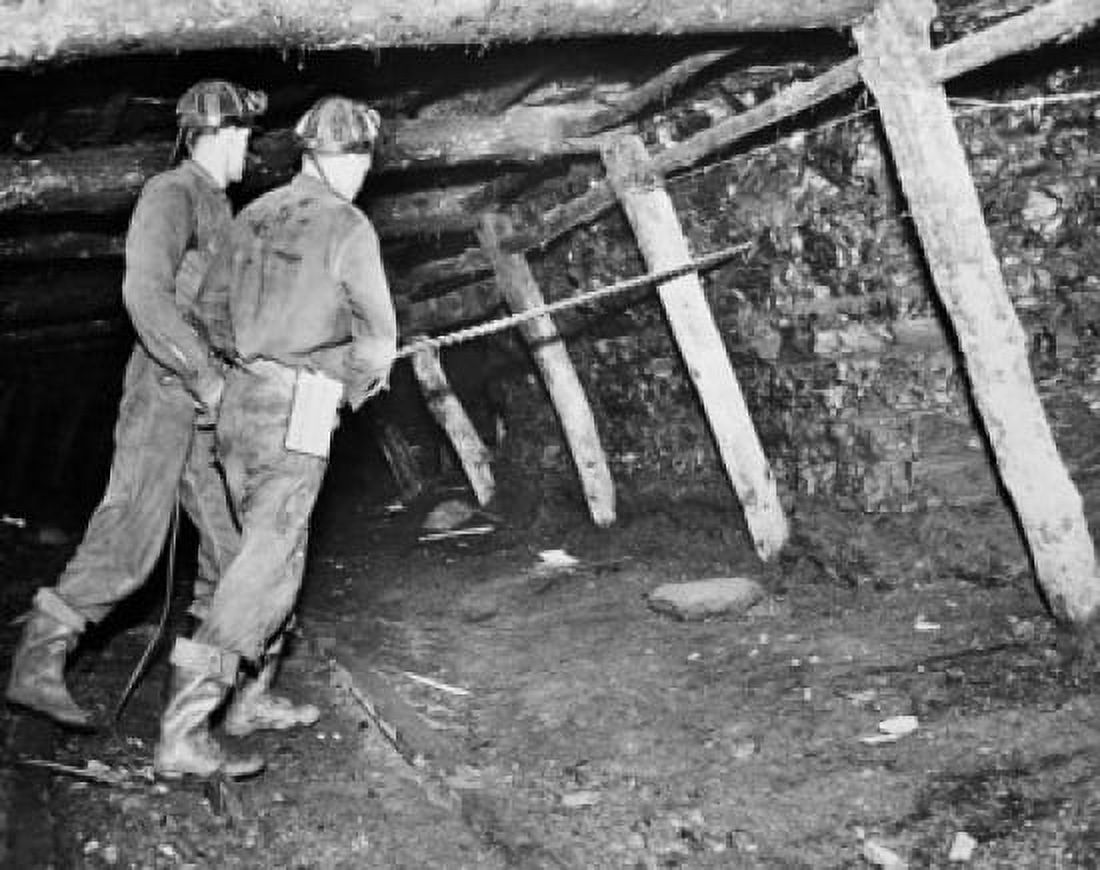 Side profile of two coal miners drilling in the wall of a pit mine Minersville Pennsylvania USA Drilling Canvas Art - (24 x 36)
