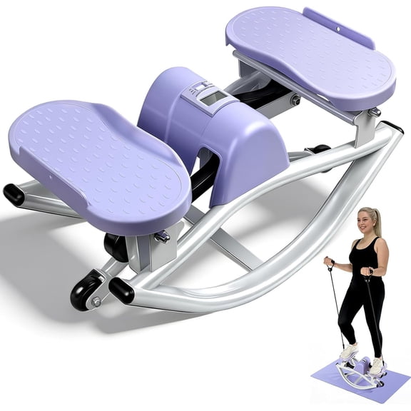 Side-to-Side Low Impact Rocker Stepper with Resistance Bands &Slip Mat Quiet Home Workout Equipment for Full Body Cardio