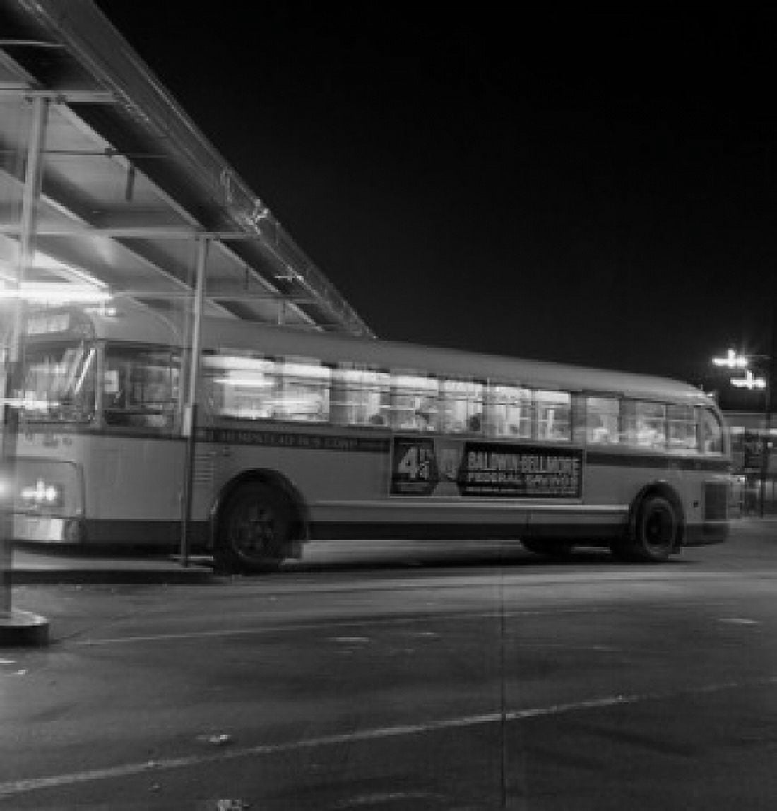 Side view of bus at night Canvas Art - (18 x 24)