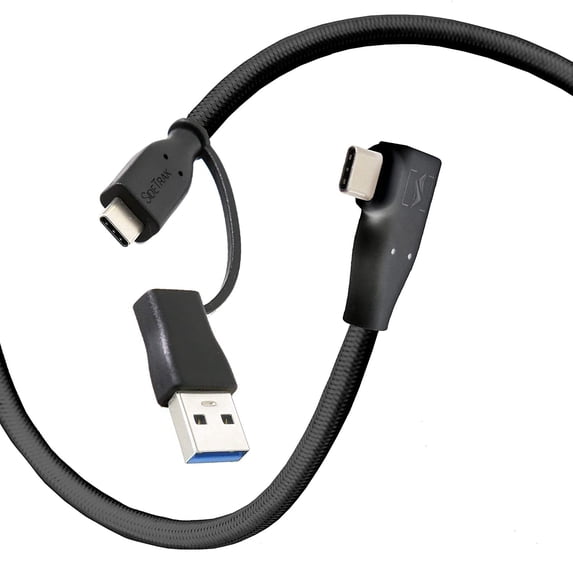 SideTrak USB-C to USB-C Cable & USB-A Adapter | Durable, Flexible, Tangle-Free Braided Nylon Cord | 3ft | Black