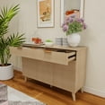 thumbnail image 1 of Sideboard with 2 Drawers 3 Doors Cabinet Wooden Side Cabinet Raised Legs Cutlery Storage Cabinet Wave Pattern TV Cabinet Coffee Bar Cabinet for Kitchen Living Room Entryway Brown, 1 of 15