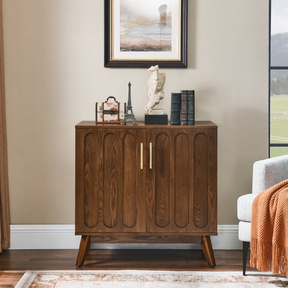 31" Sideboard Buffet Cabinet with Storage, Wood Accent Cabinet with 2 Fluted Doors and Adjustable Shelves, Coffee Bar Station for Living Room,Entryway