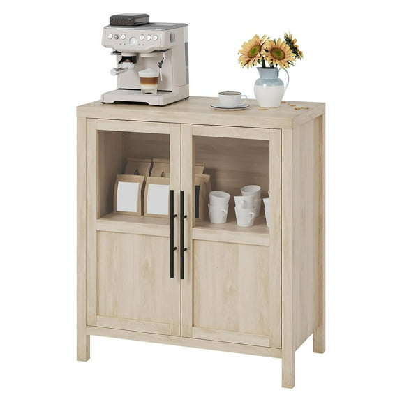Sideboard Buffet Cabinet with 2 Glass Doors, 28.82"x15.75"x33.86" Buffet Cabinet with Storage, Modern Farmhouse Storage Cabinet Table for Kitchen Dining Room, Living Room